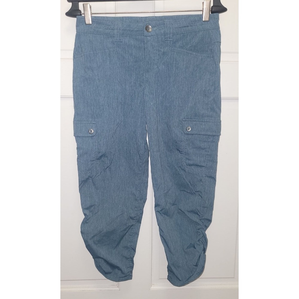 Eddie Bauer Women's Nylon Ruched Hem Crop Cargo Hiking Pants - Teal Blue - Sz 2